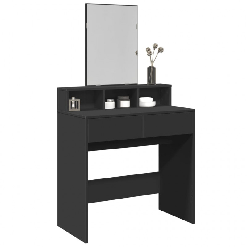 Toaletka z lustrem, czarna, 80x41x144,5 cm