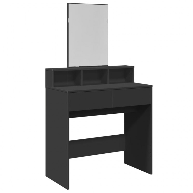 Toaletka z lustrem, czarna, 80x41x144,5 cm