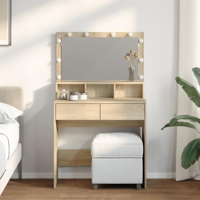 Toaletka z oświetleniem LED, dąb sonoma, 80x41x134,5 cm