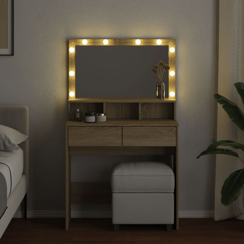 Toaletka z oświetleniem LED, dąb sonoma, 80x41x134,5 cm