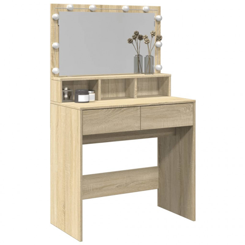 Toaletka z oświetleniem LED, dąb sonoma, 80x41x134,5 cm