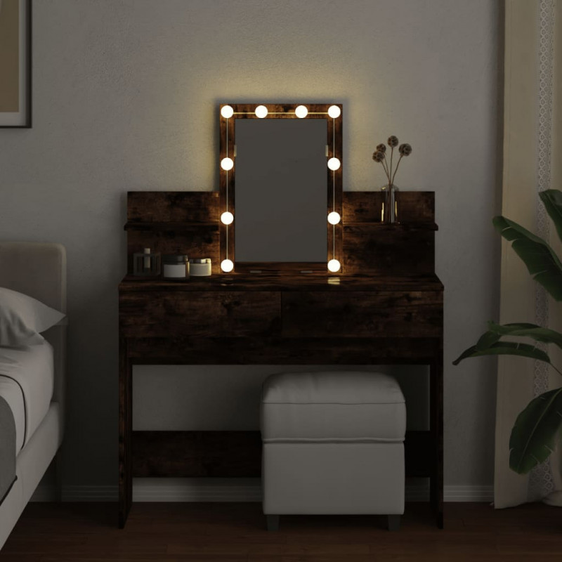 Toaletka z oświetleniem LED, przydymiony dąb, 100x40x130 cm
