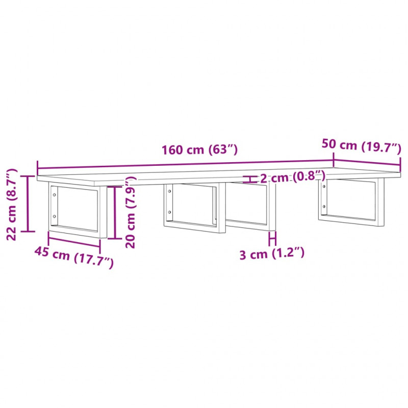 Półka ścienna pod umywalkę, stal i lite drewno akacjowe