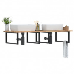 Półka ścienna pod umywalkę, stal i lite drewno akacjowe