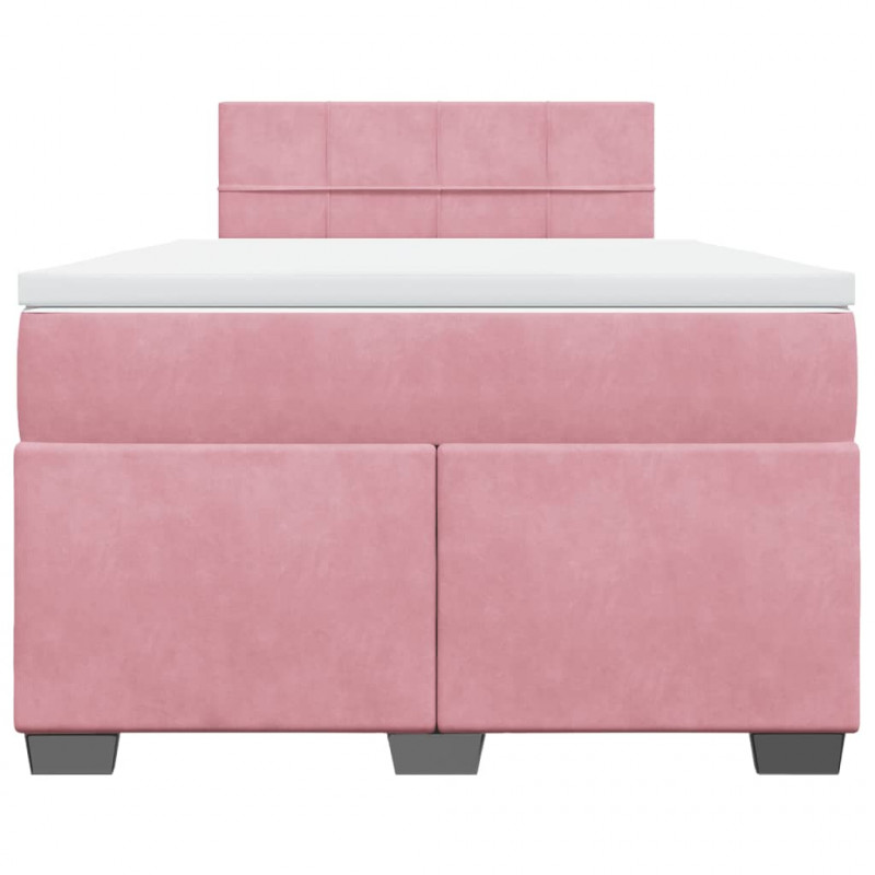 Łóżko kontynentalne z materacem, różowe, 120x190 cm, aksamit