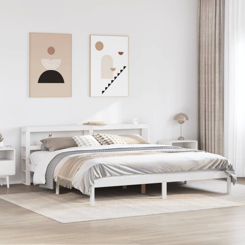 Łóżko bez materaca, białe, 200x200 cm, lite drewno sosnowe
