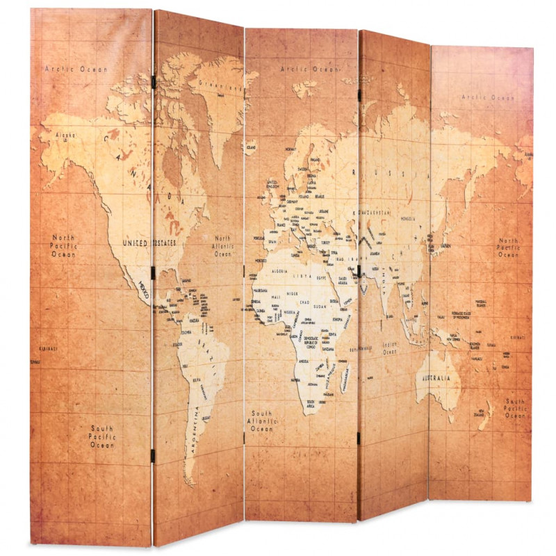 Składany parawan, 200x170 cm, mapa świata, żółty
