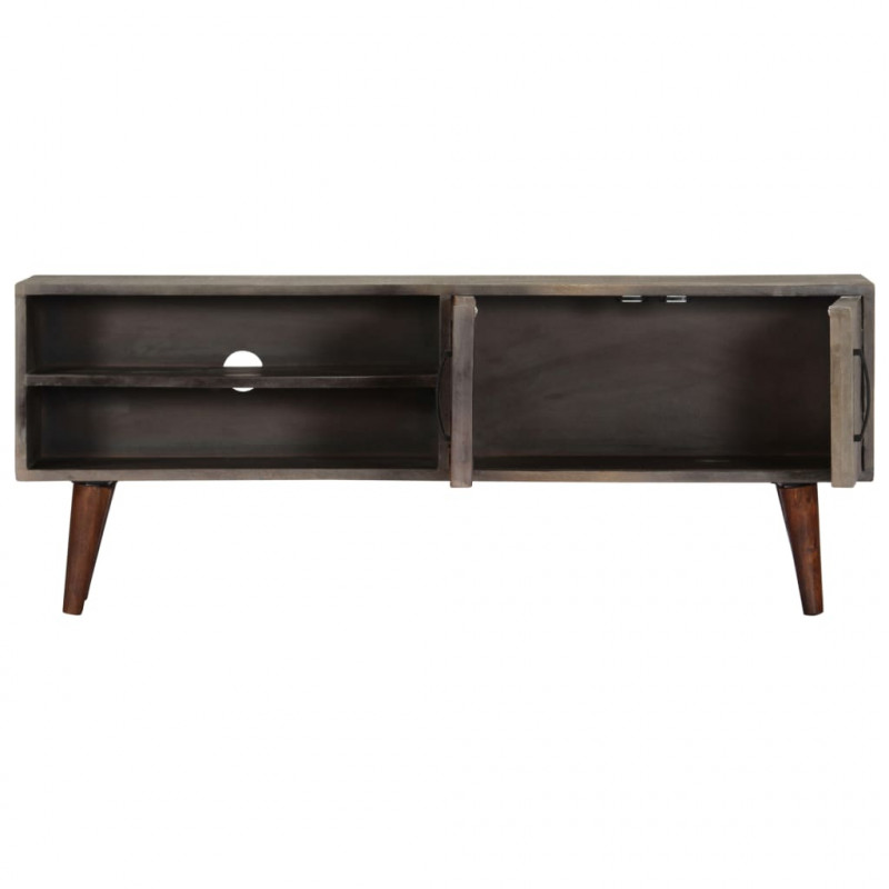 Szafka pod TV, szara, 130x30x46 cm, lite surowe drewno mango