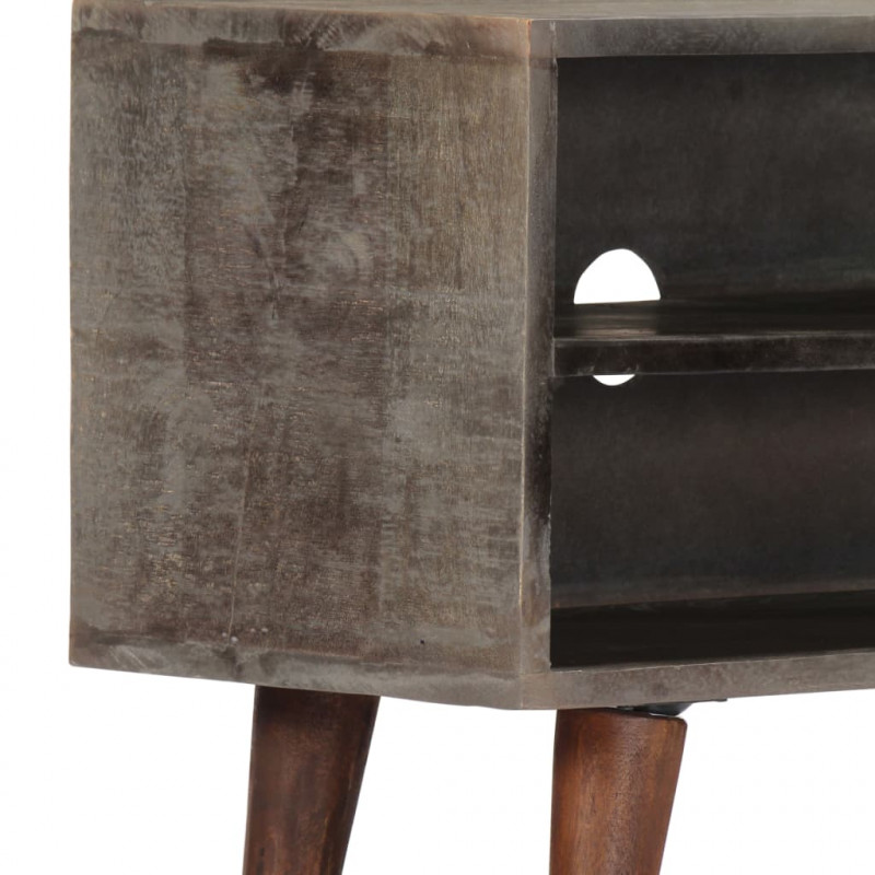 Szafka pod TV, szara, 130x30x46 cm, lite surowe drewno mango