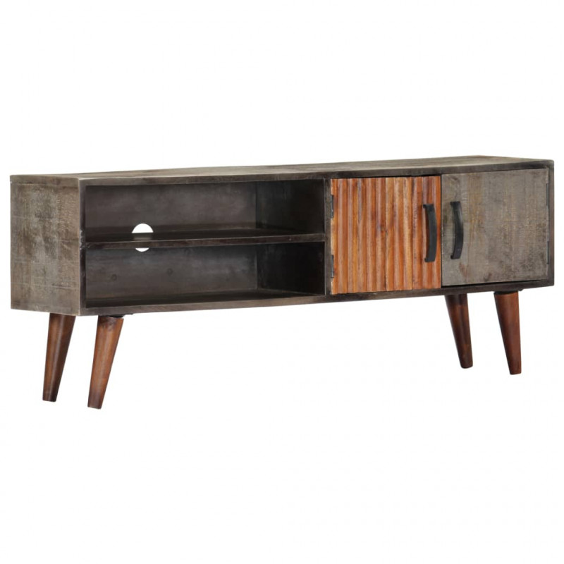 Szafka pod TV, szara, 130x30x46 cm, lite surowe drewno mango