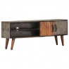 Szafka pod TV, szara, 130x30x46 cm, lite surowe drewno mango