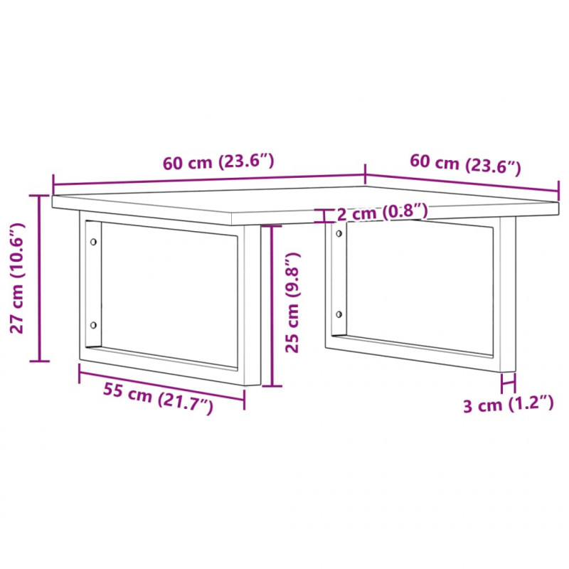 Półka ścienna pod umywalkę, stal i lite drewno akacjowe