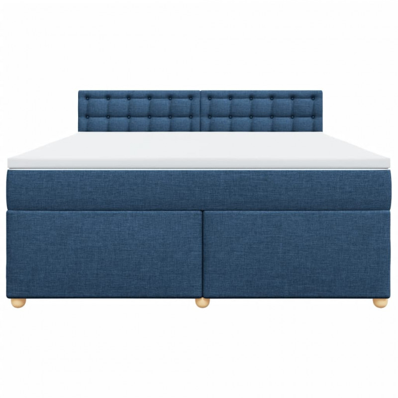 Łóżko kontynentalne z materacem, niebieskie, tkanina, 180x200cm