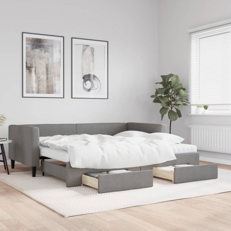 Sofa rozsuwana z szufladami, ciemnoszara, 90x190 cm, tkanina