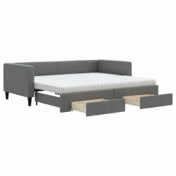 Sofa rozsuwana z szufladami, ciemnoszara, 90x190 cm, tkanina