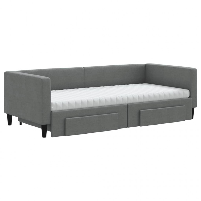 Sofa rozsuwana z szufladami, ciemnoszara, 90x190 cm, tkanina