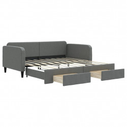 Sofa rozsuwana z szufladami, ciemnoszara, 90x190 cm, tkanina