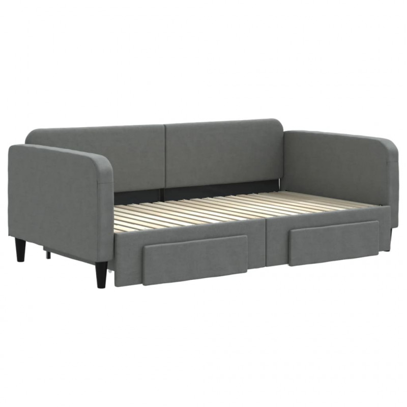 Sofa rozsuwana z szufladami, ciemnoszara, 90x190 cm, tkanina