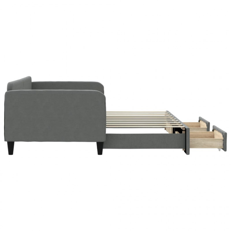 Sofa rozsuwana z szufladami, ciemnoszara, 90x190 cm, tkanina