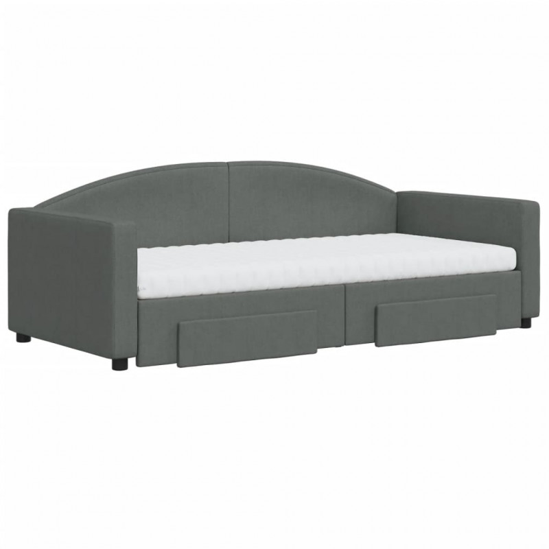 Sofa rozsuwana z szufladami, ciemnoszara, 90x190 cm, tkanina