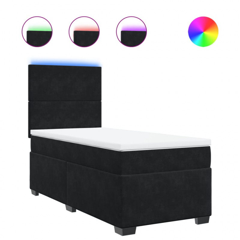 Łóżko kontynentalne z materacem, czarne, aksamit 90x190 cm