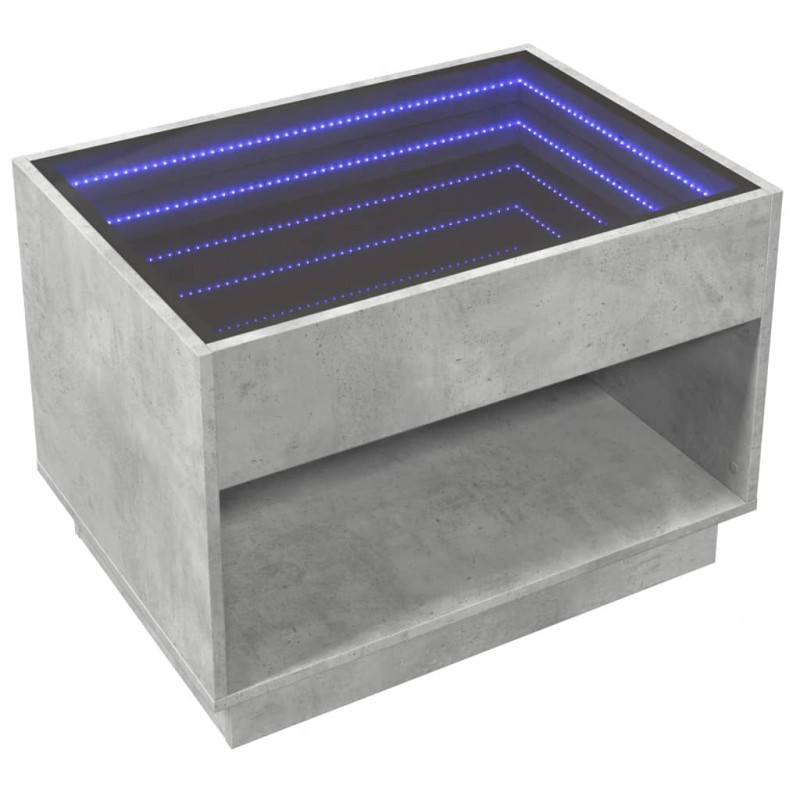 Stolik kawowy z LED Infinity, szarość betonu, 70x50x50 cm