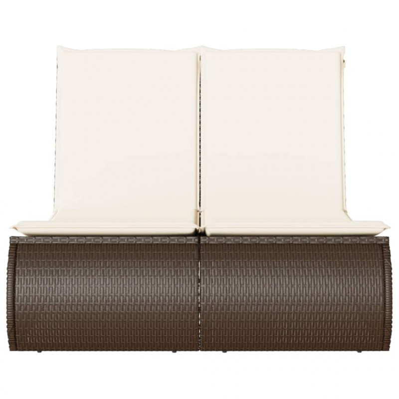 Podwójna leżanka z poduszkami, brązowa, polirattan