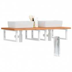 Półka ścienna pod umywalkę, stal i lite drewno bukowe