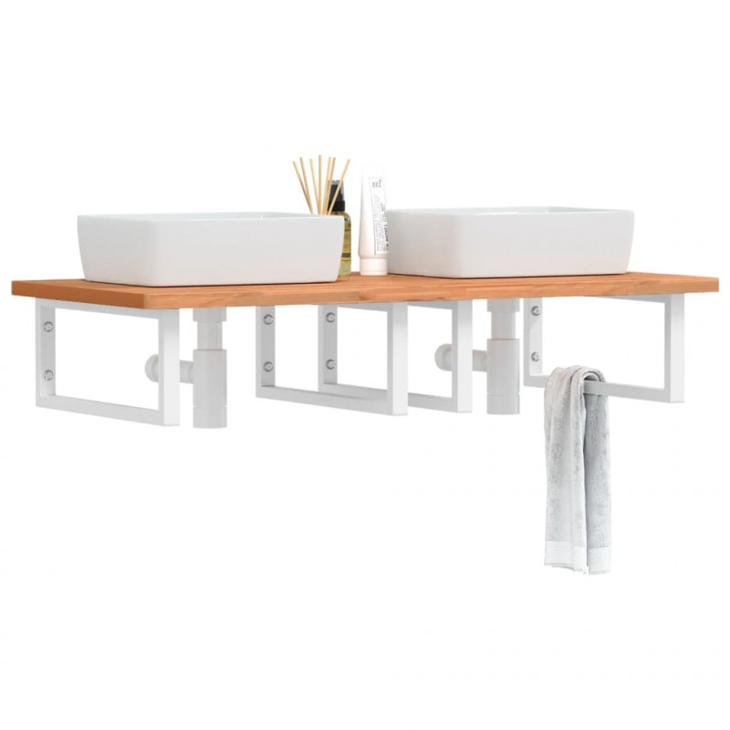 Półka ścienna pod umywalkę, stal i lite drewno bukowe