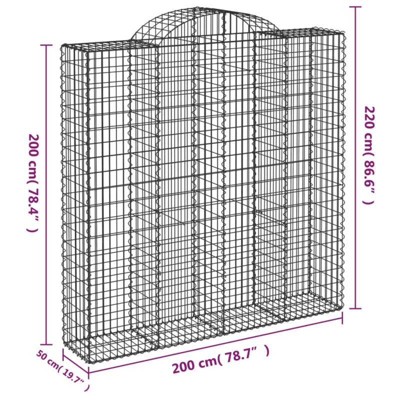 Kosze gabionowe, 13 szt, 200x50x200/220cm, galwanizowane żelazo