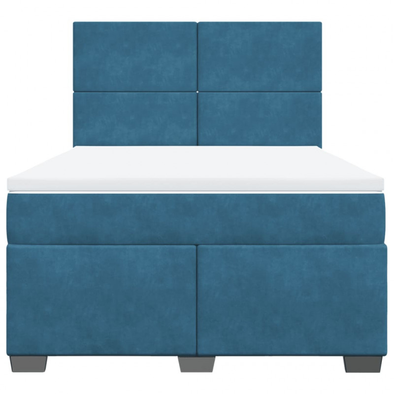 Łóżko kontynentalne z materacem, niebieskie, 160x200cm, aksamit
