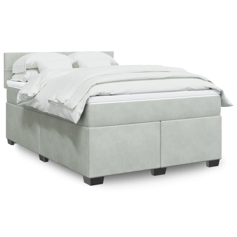 Łóżko kontynentalne z materacem, jasnoszare, 140x190cm, aksamit
