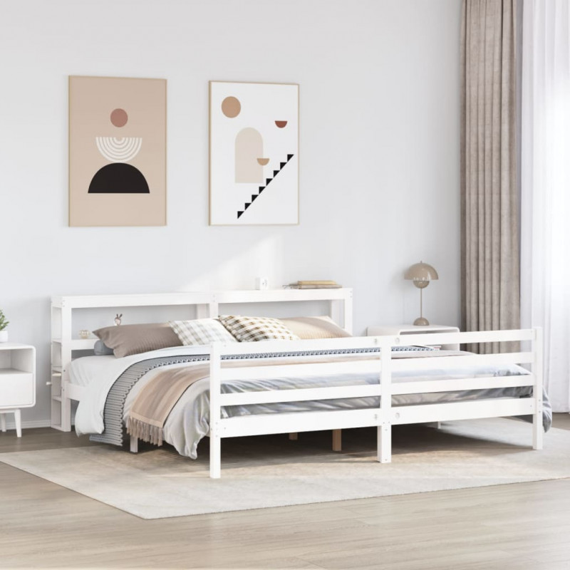 Łóżko bez materaca, białe, 200x200 cm, lite drewno sosnowe
