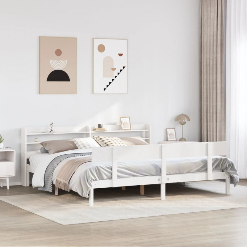 Łóżko bez materaca, białe, 200x200 cm, lite drewno sosnowe