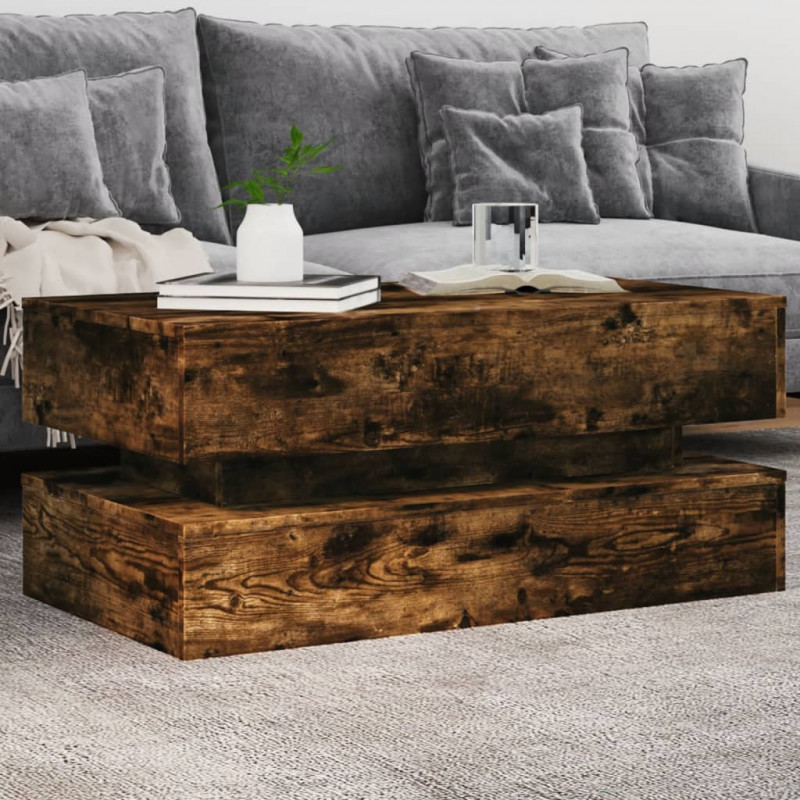Stolik kawowy z oświetleniem LED, przydymiony dąb, 90x50x40 cm