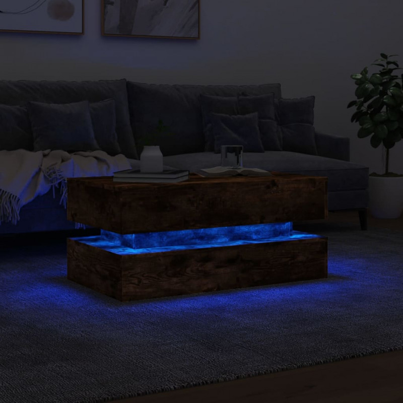Stolik kawowy z oświetleniem LED, przydymiony dąb, 90x50x40 cm
