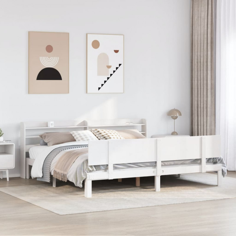 Rama łóżka z zagłówkiem bez materaca, biała, 200x200 cm