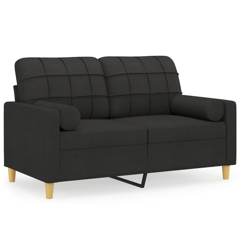 2-osobowa sofa z poduszkami, czarna, 120 cm, tkanina