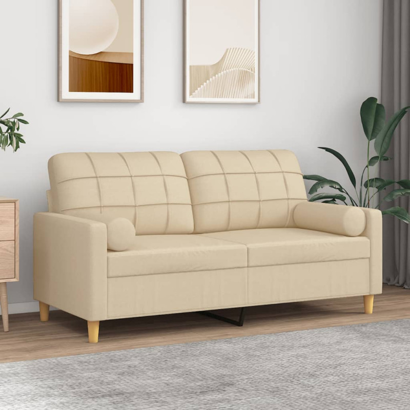 2-osobowa sofa z poduszkami, kremowa, 140 cm, tkanina