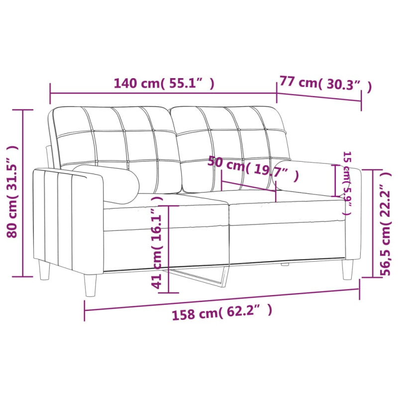 2-osobowa sofa z poduszkami, kremowa, 140 cm, tkanina