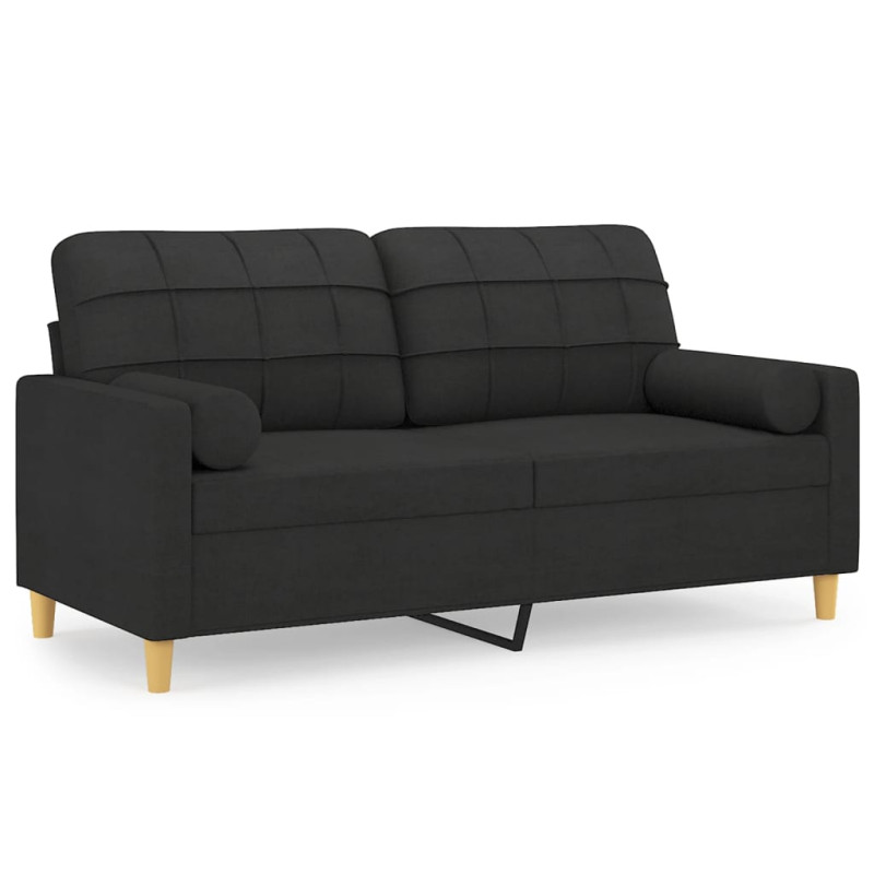 2-osobowa sofa z poduszkami, czarna, 140 cm, tkanina