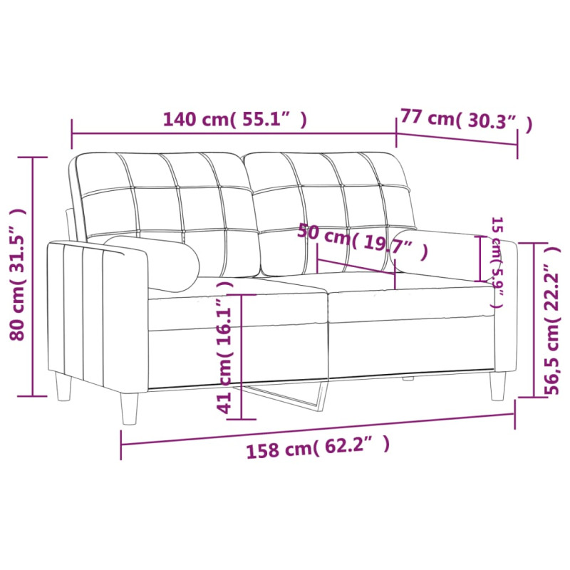 2-osobowa sofa z poduszkami, czarna, 140 cm, tkanina