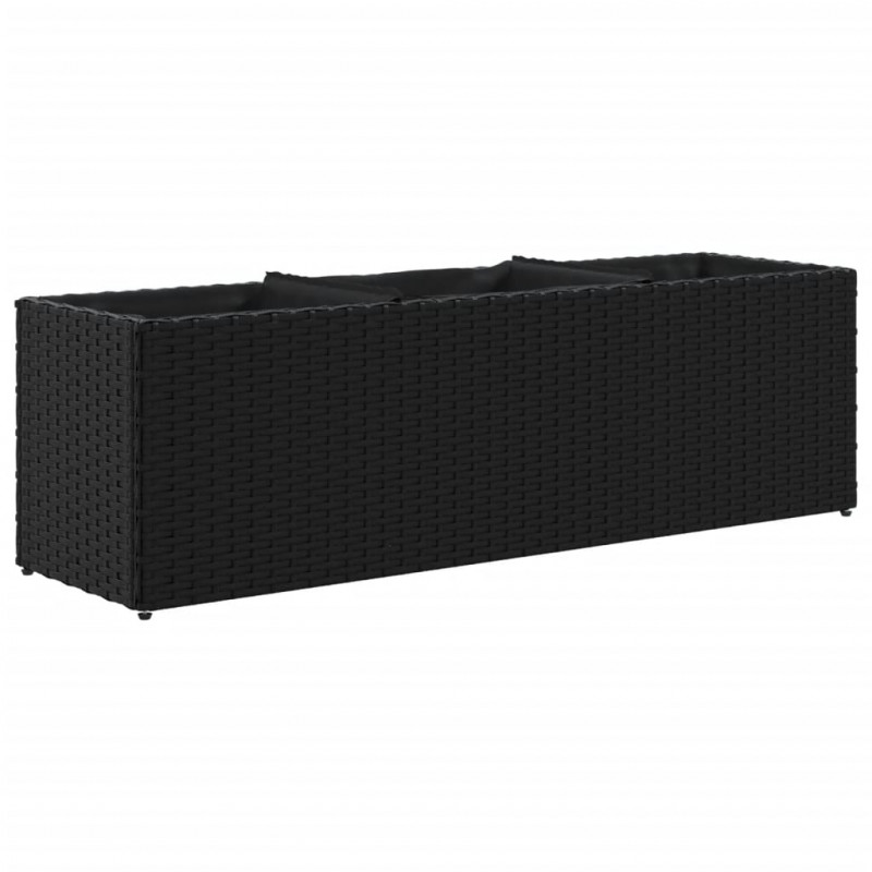 Donica ogrodowa z 3 wkładami, czarna, 105x30x32 cm, rattan PE