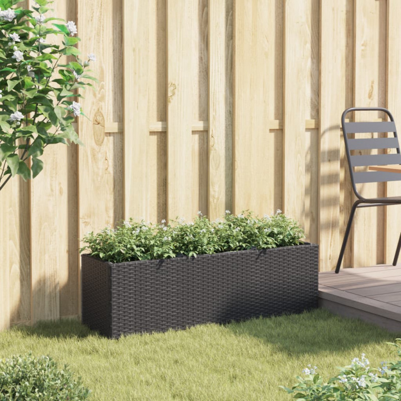 Donica ogrodowa z 3 wkładami, czarna, 105x30x32 cm, rattan PE