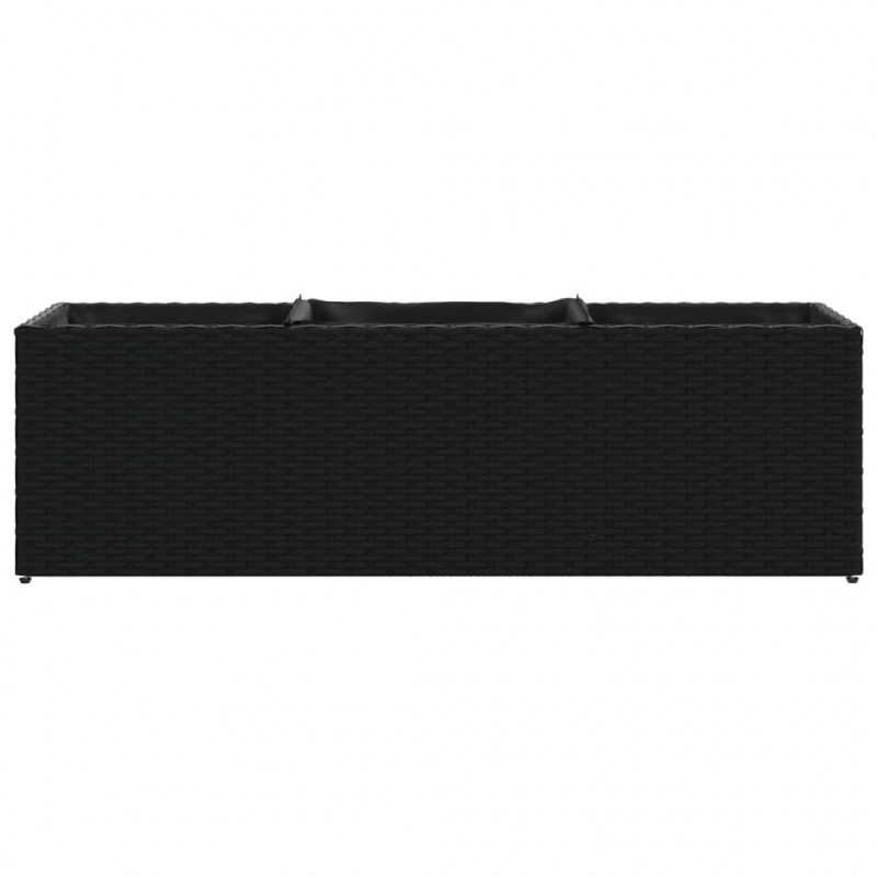 Donica ogrodowa z 3 wkładami, czarna, 105x30x32 cm, rattan PE
