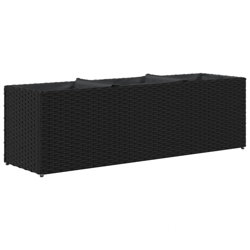 Donica ogrodowa z 3 wkładami, czarna, 105x30x32 cm, rattan PE