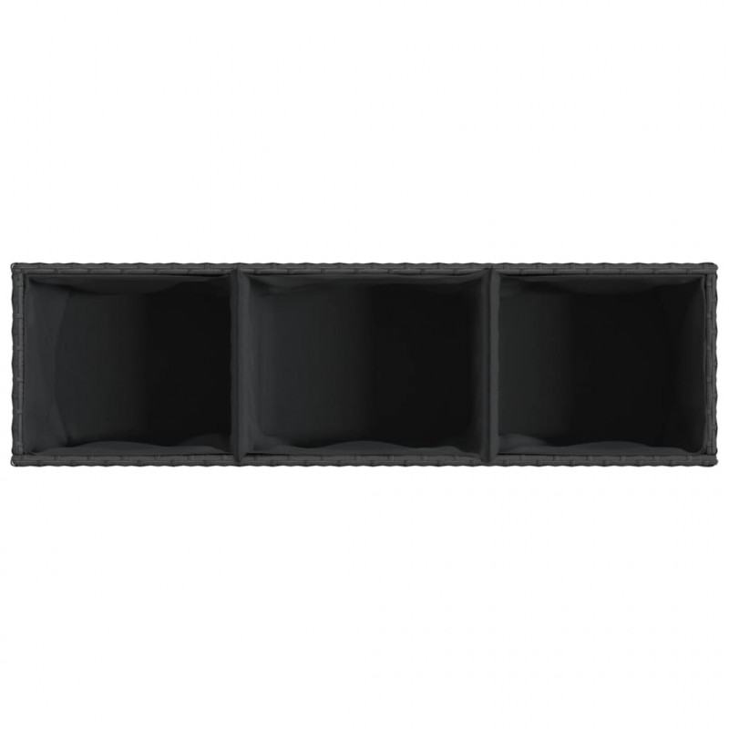 Donica ogrodowa z 3 wkładami, czarna, 105x30x32 cm, rattan PE