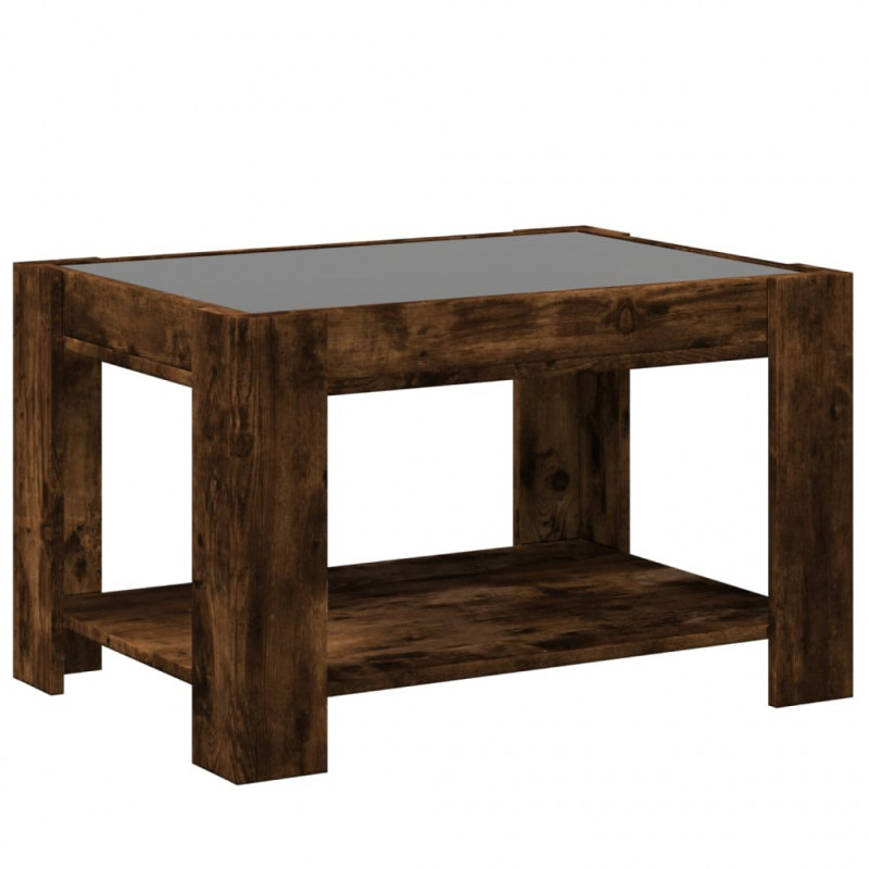 Stolik kawowy z LED, opalany dąb, 73x53x45 cm