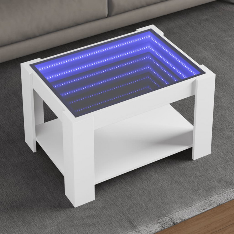 Stolik kawowy z LED, biały 73x53x45 cm, materiał drewnopochodny