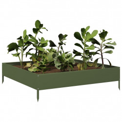 Podwyższona donica, oliwkowa, 100x100x26 cm, stal
